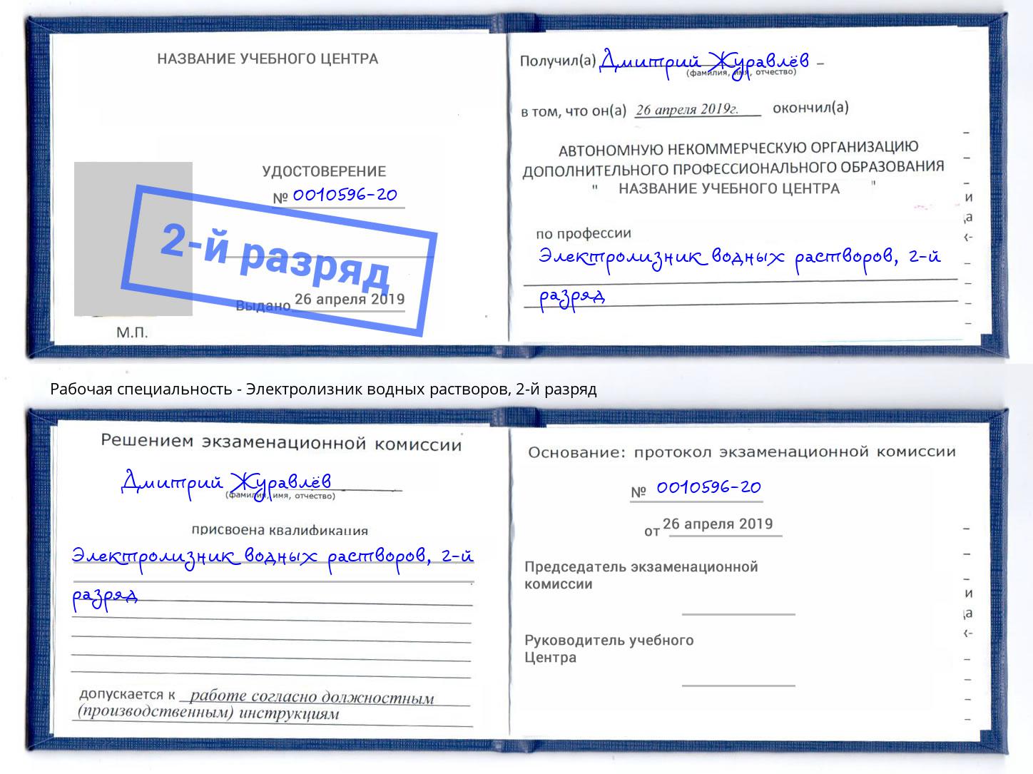 корочка 2-й разряд Электролизник водных растворов Кореновск