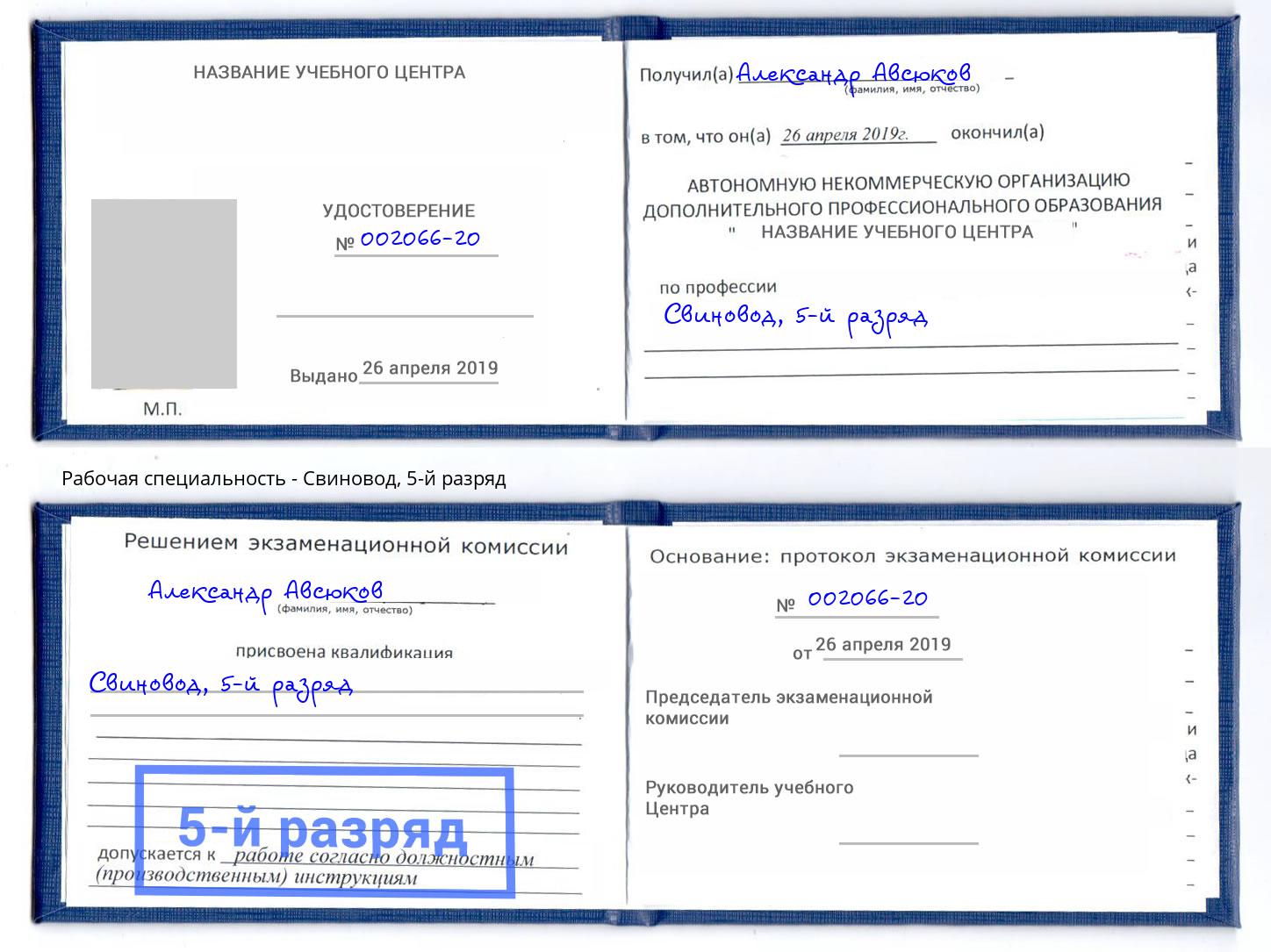 корочка 5-й разряд Свиновод Кореновск