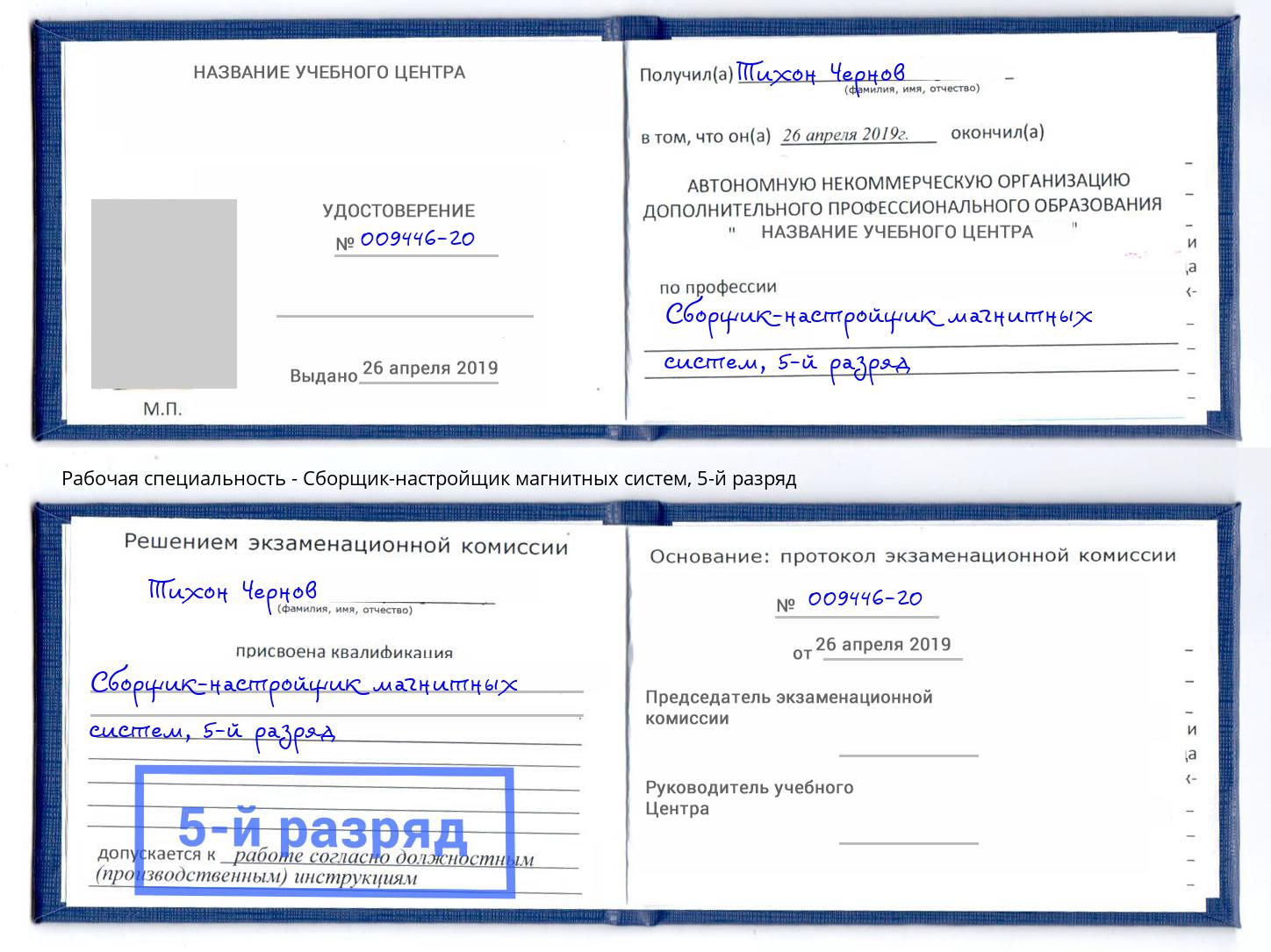 корочка 5-й разряд Сборщик-настройщик магнитных систем Кореновск